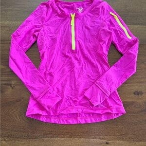 Lilly Pulitzer Hot Pink Long Sleeve Athletic Top with Neon Yellow Zipper